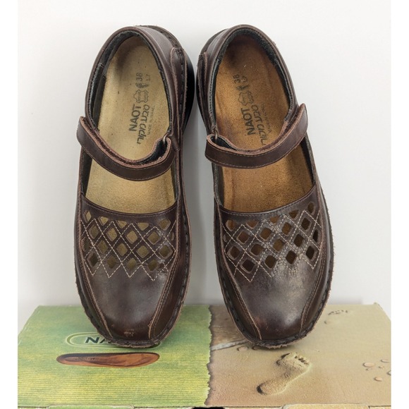 NAOT Shoes Bramble Brown Leather Mary Jane Cutout Flats Womens Size 38 EU 7.5 US - Picture 2 of 16